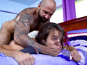 Gay stepson gets it rough from his hairy stepfather in free gay porn video.