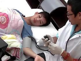 Gay couple watches an Asian twink get examined and breed by a doctor.