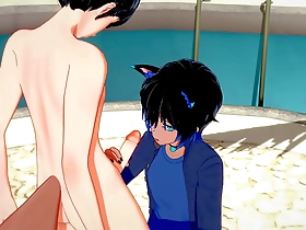 Gay porn with sissy crossdress in a Yaoi video with catboy and foxboy action