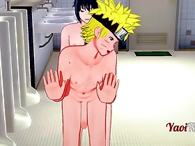 Naruto and Sasuke have a hot bareback anal creampie scene in a school restroom in this yaoi anime.