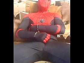 Gay Spidey solo pleasure in tight spandex suit