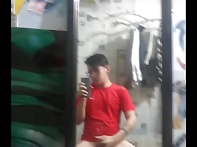 Solo pleasure of an Asian gay in soccer attire