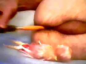 Gay masturbation and anal play with a doll