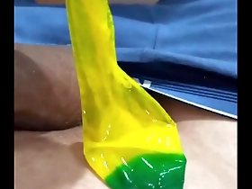 Solo Brazilian she-male gives a hand job