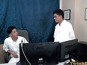 Gay video with medical theme with twinks in uniforms and bareback sex.