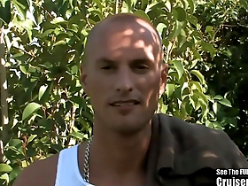 A hot bald gay man masturbates and even sucks his own cock.