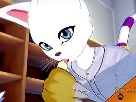 Furry yaoi action with Renamon and Gatomon in a hot scene.
