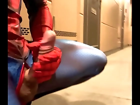 Japanese Spiderman masturbates outdoors and cums hard