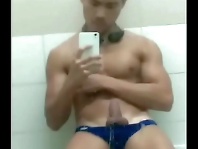 Gay Asian jerkoff in the pool