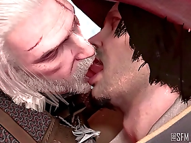 Gay animated characters Geralt and Obbi engage in a hot make out session.