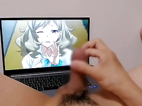 Horny Otaku moaning while jerking off and watching a young girl fuck in a hentai anime