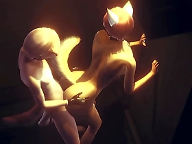 Furry yaoi: Fox gives boy a handjob and then fucks him against the wall in an alley.