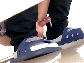 Gay Asian boy gets off in public restroom