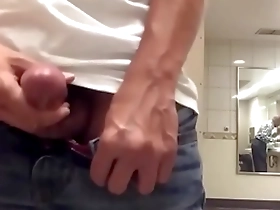 Solo boy enjoys jerking off on the toilet and finishing up with a huge cumshot.