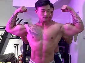 Fitness trainer has a crush on an Asian model and enjoys nipple play and worship.