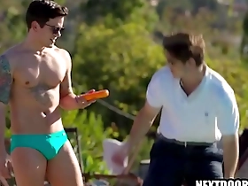 Dakota Payne, the attractive jock, seduces his new pool maintenance guy