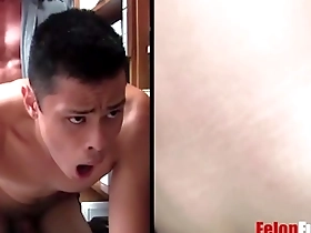 Young Asian man gets gay sex in prison with a police officer