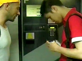 Gay toilet scene with big cock Asian man