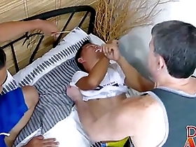 Young and old come together in a three woman and man scene.