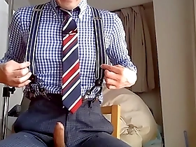 Gay solo masturbation with a fetish for suits and ties.