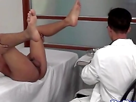 Uniformed doctor pleasuring Asian twink's tight hole
