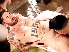 Asian stud gets his ass fucked by French hunk in missionary position