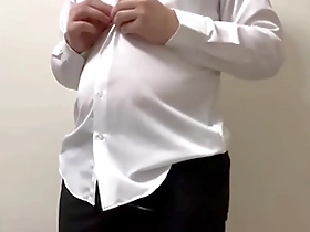 An Asian chubby guy masturbates after work and cums.
