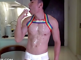 New model enjoys the taste of forbidden sweets and looks as sexy as she can.