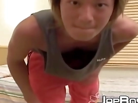 Young Japanese hunk with a perfect ass, masturbating his big cock hard.