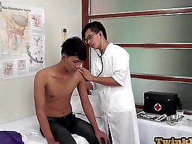Skinny Asian enjoys anal playing from his geeky doctor
