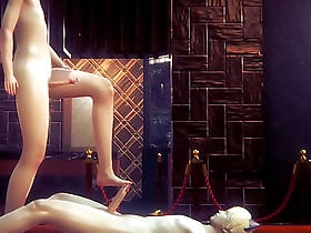 Yaoi Femboy - Alan footjob and threesome sucking two dicks cumming in his mouth and face - Sissy Trap Crossdresser Anime Manga Japanese Asian Game Porn Gay